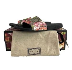 Gucci Women's Flora Bloom Supreme Print Slides Sandal Pink Black 39 US 9