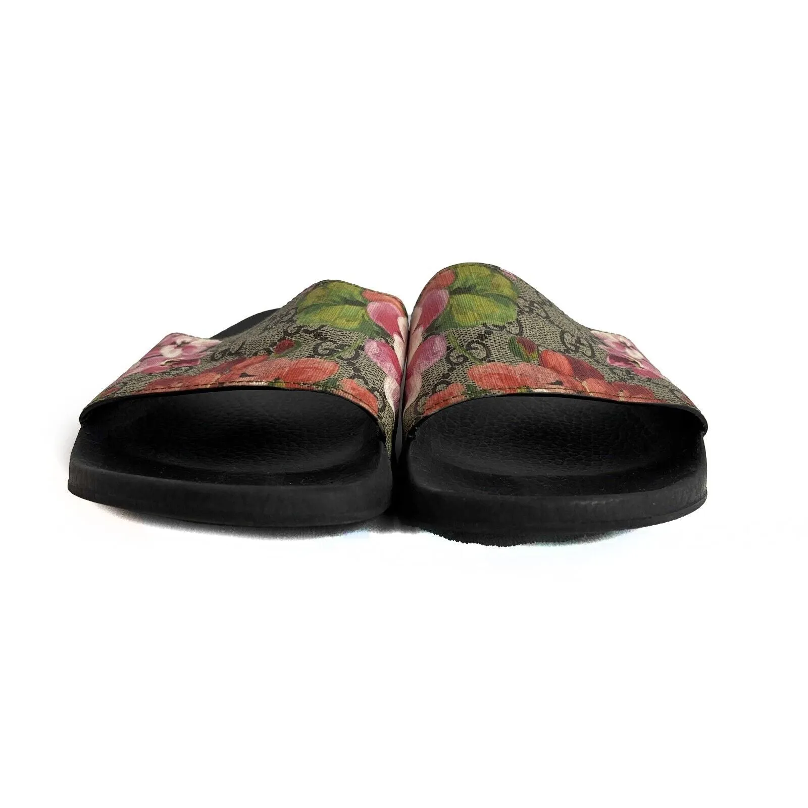 Gucci Women's Flora Bloom Supreme Print Slides Sandal Pink Black 39 US 9