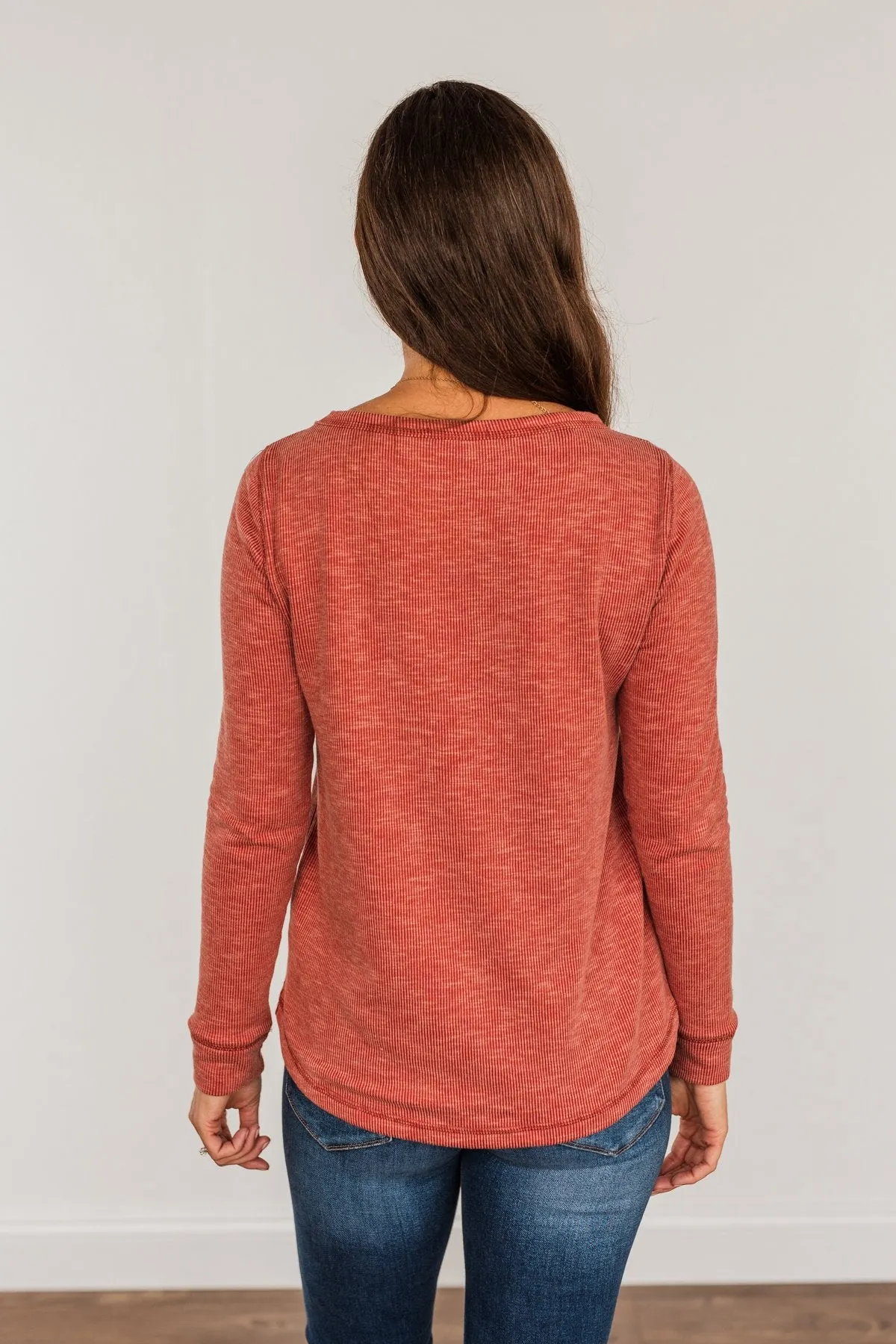 Harvest Happenings Knit Pocket Top- Dark Rust