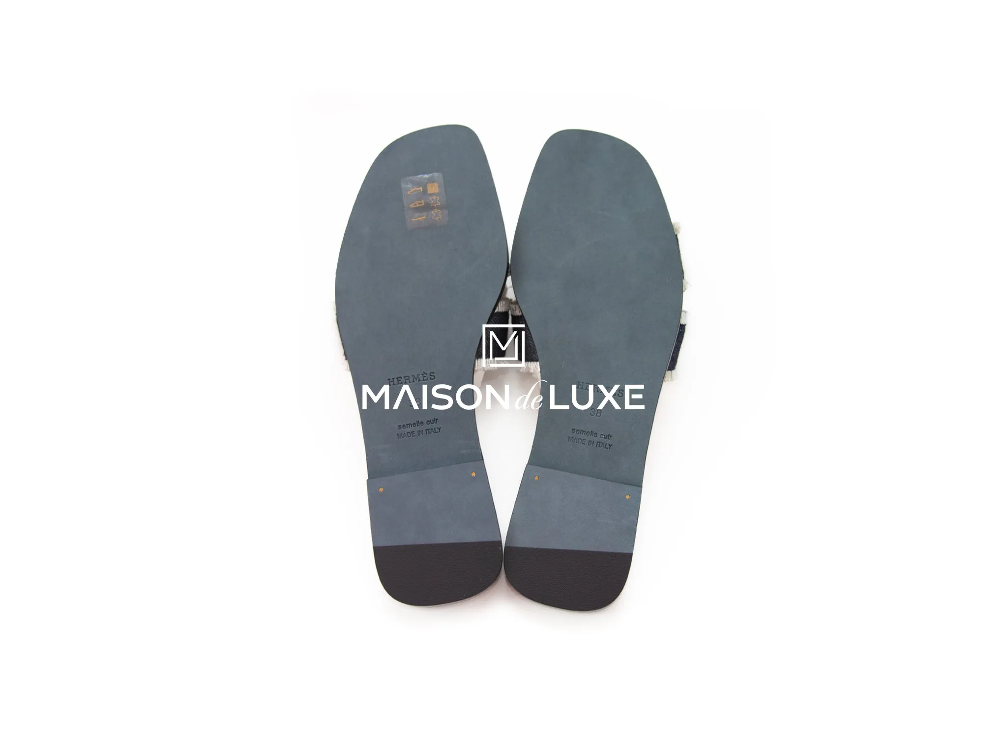 Hermes Women's Fringed Denim Blue Brut Oran Sandal 38