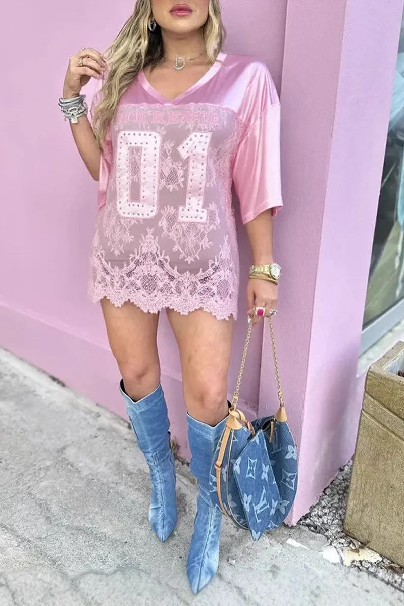 HTZ1095 Oversized Satin Jersey Tee Dress Top