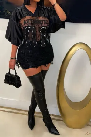 HTZ1095 Oversized Satin Jersey Tee Dress Top