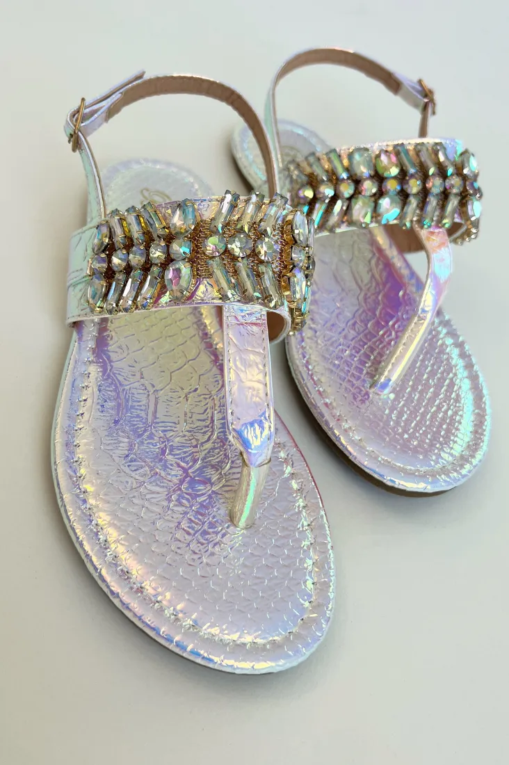 Jeweled Holographic Sandals