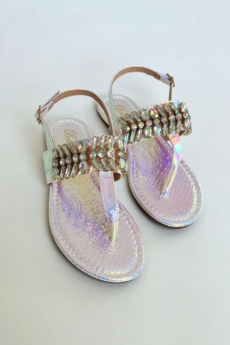Jeweled Holographic Sandals