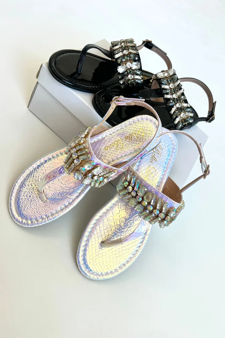 Jeweled Holographic Sandals