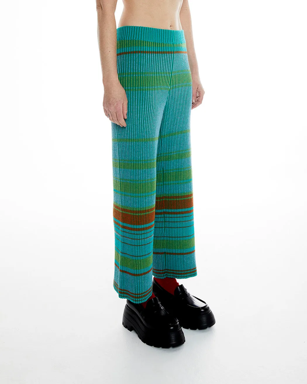 KANSAI CROPPED RIB PANTS - GREEN