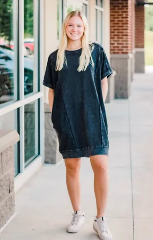 Let's Be Friends Washed Black Dress