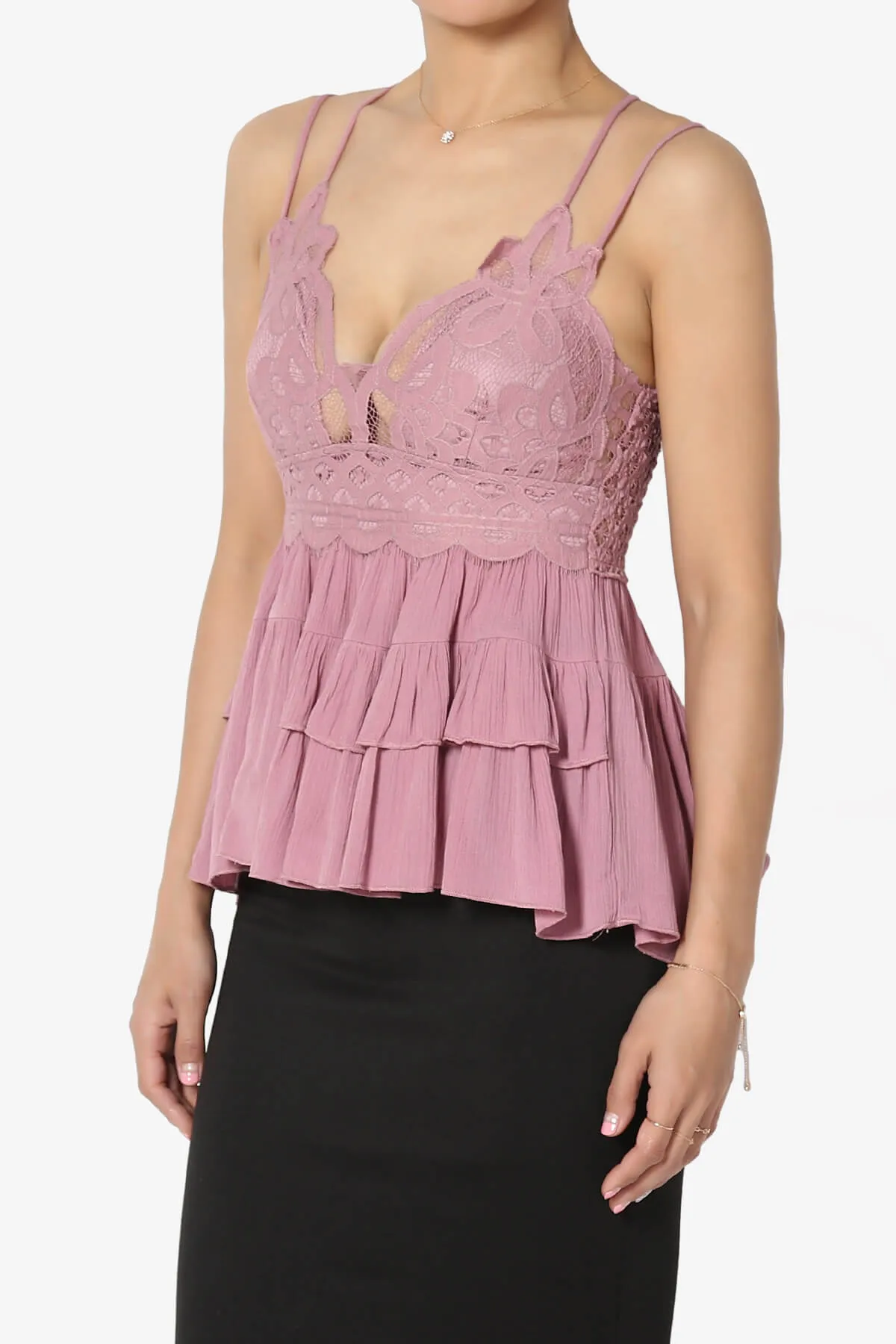 Lynden Crochet Lace Ruffle Peplum Cami PLUS