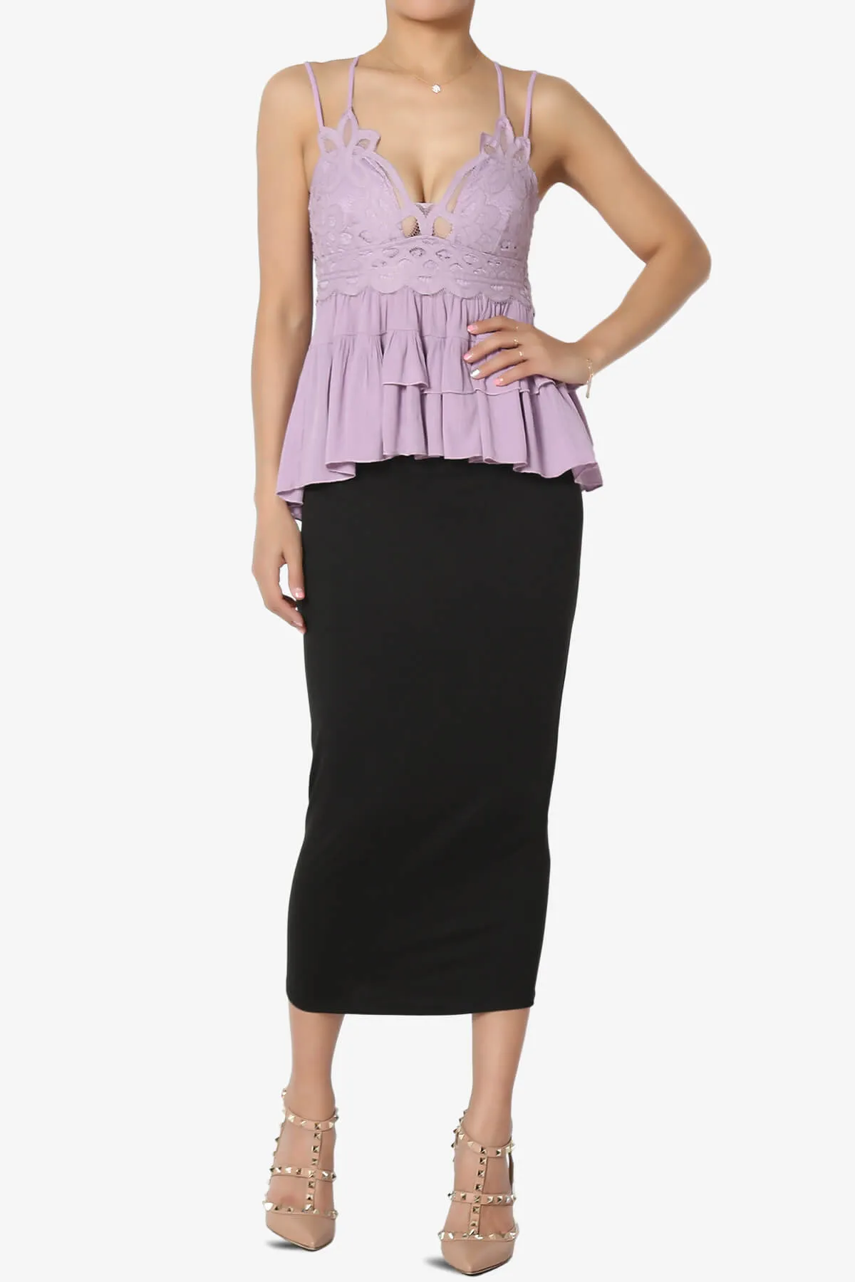 Lynden Crochet Lace Ruffle Peplum Cami PLUS