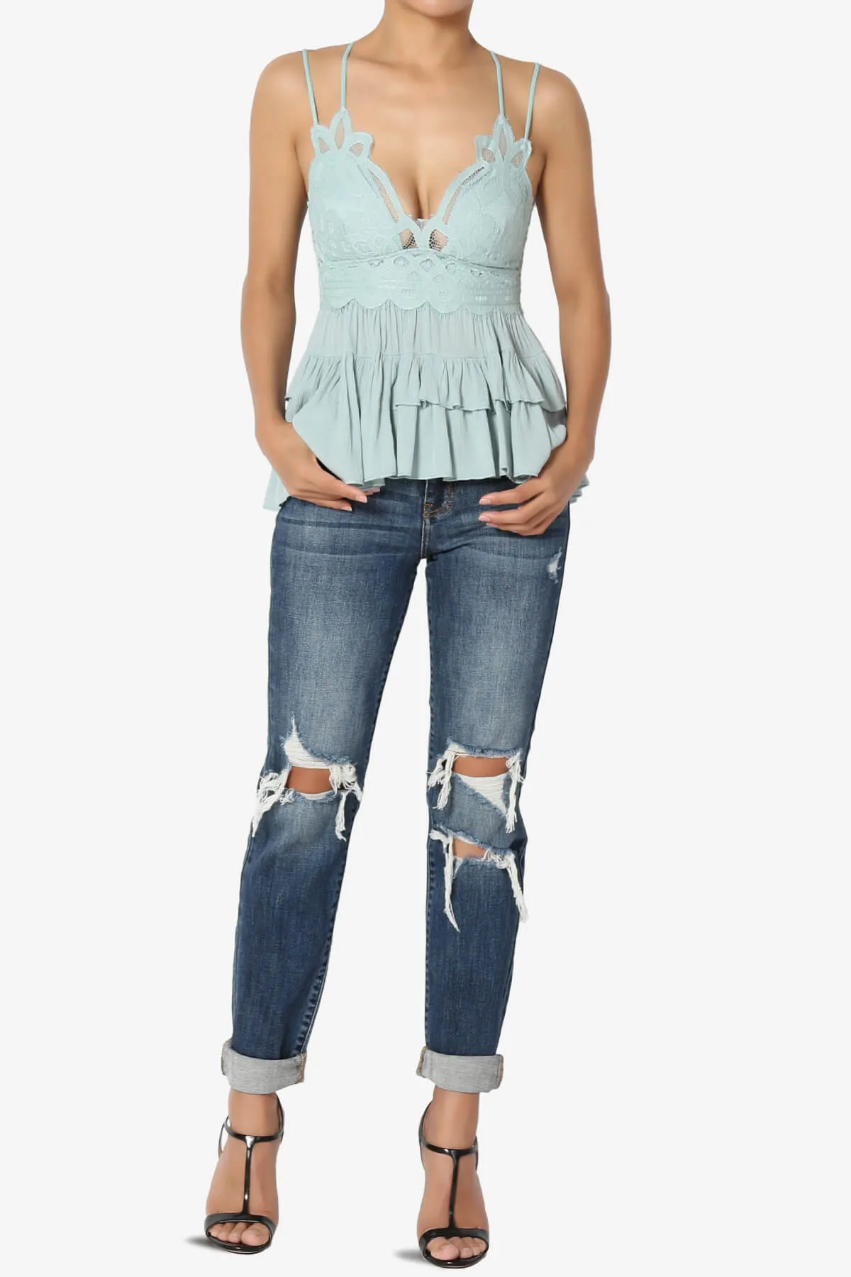 Lynden Crochet Lace Ruffle Peplum Cami PLUS