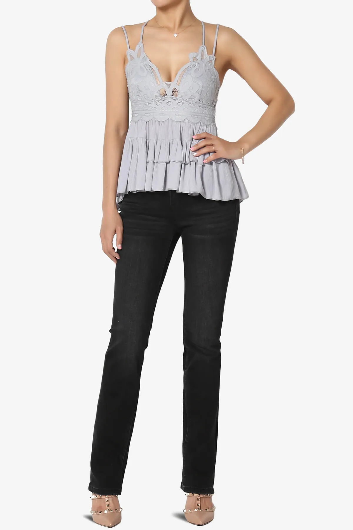 Lynden Crochet Lace Ruffle Peplum Cami PLUS