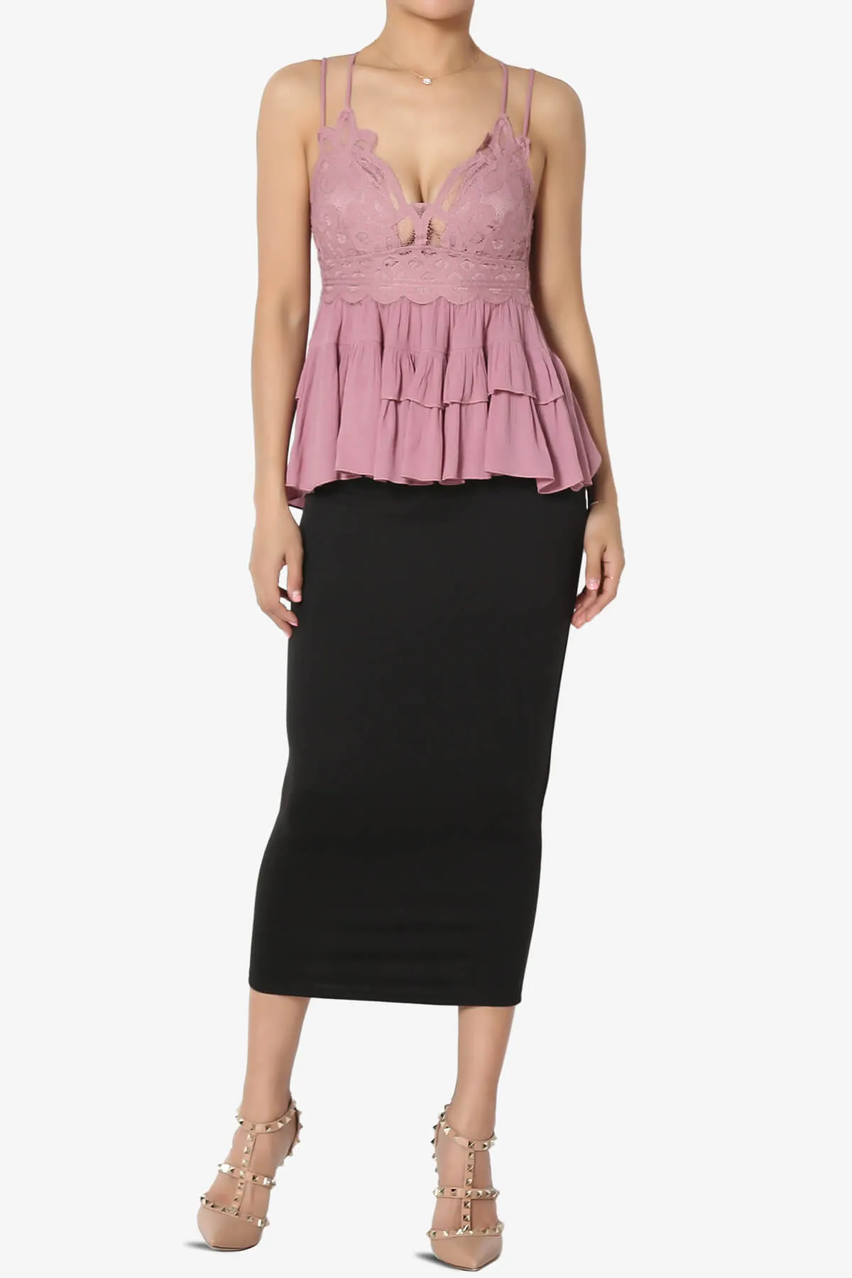 Lynden Crochet Lace Ruffle Peplum Cami PLUS