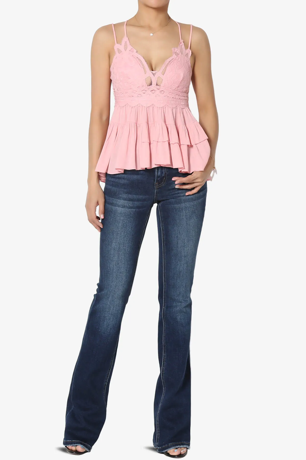 Lynden Crochet Lace Ruffle Peplum Cami PLUS