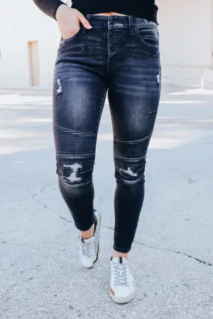 Mason Mid Rise Moto Jeans - Black - Final Sale