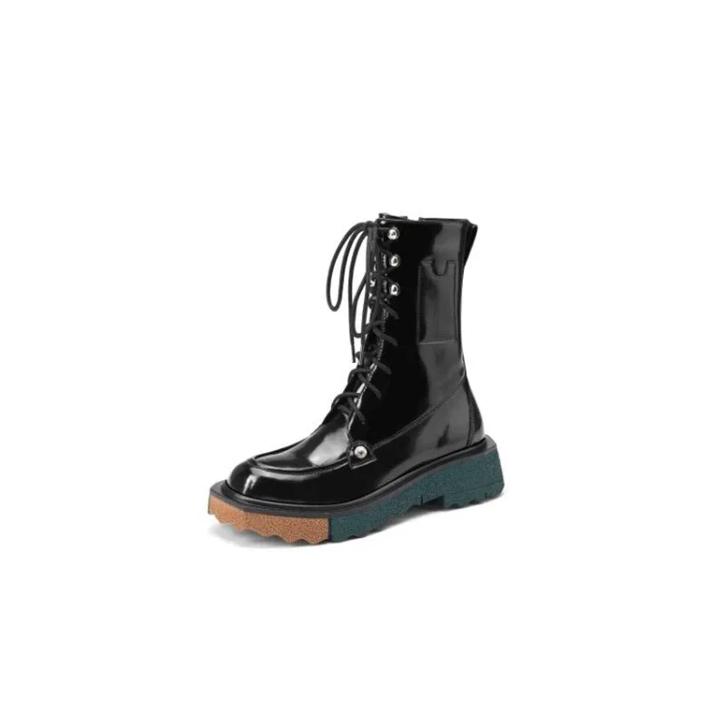Med Heels Working Casual Boots Female Platform Mid Calf Boots