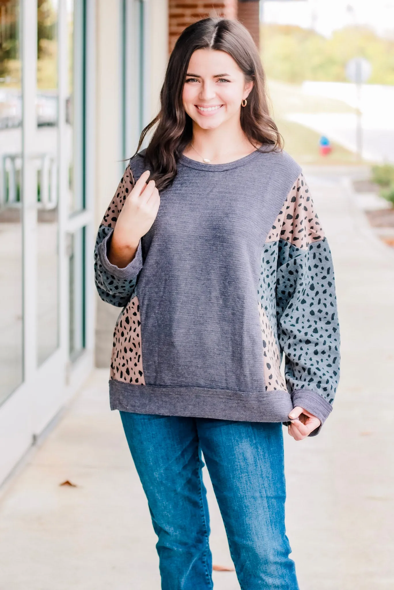 Meet Me for Drinks Side Leopard Knit Top