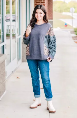 Meet Me for Drinks Side Leopard Knit Top