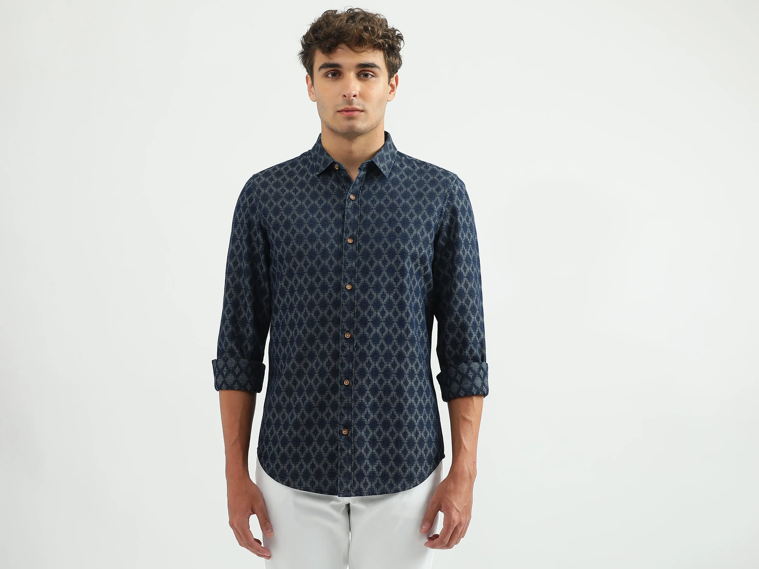 Men Printed Spread Collar Shirt