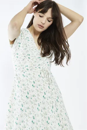 Multi-Green Ditsy V-Neck Mini-Dress
