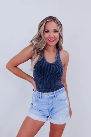 Must Have V-Neck Ribbed Tank - Ash Black