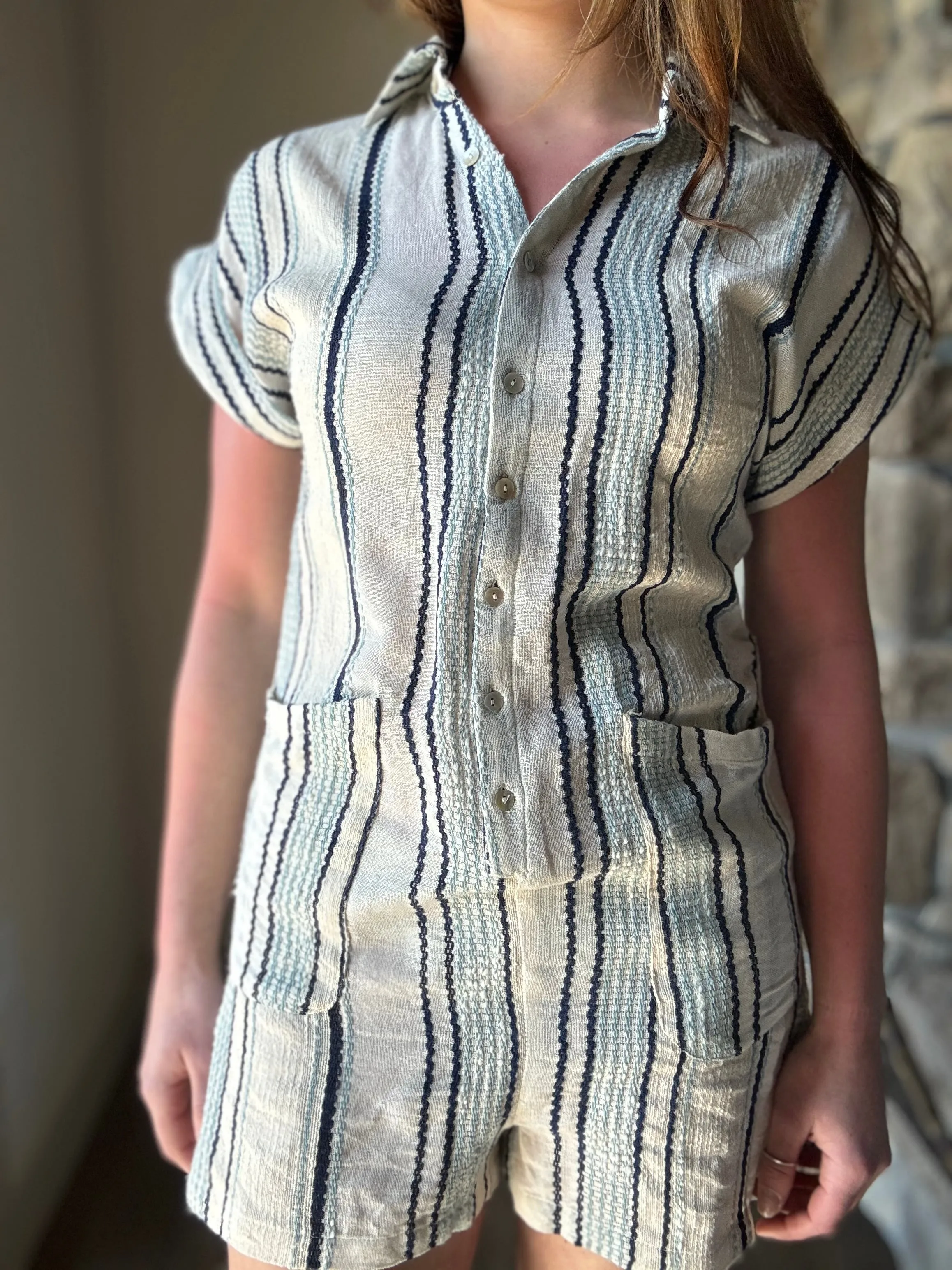 natural blue stripe romper