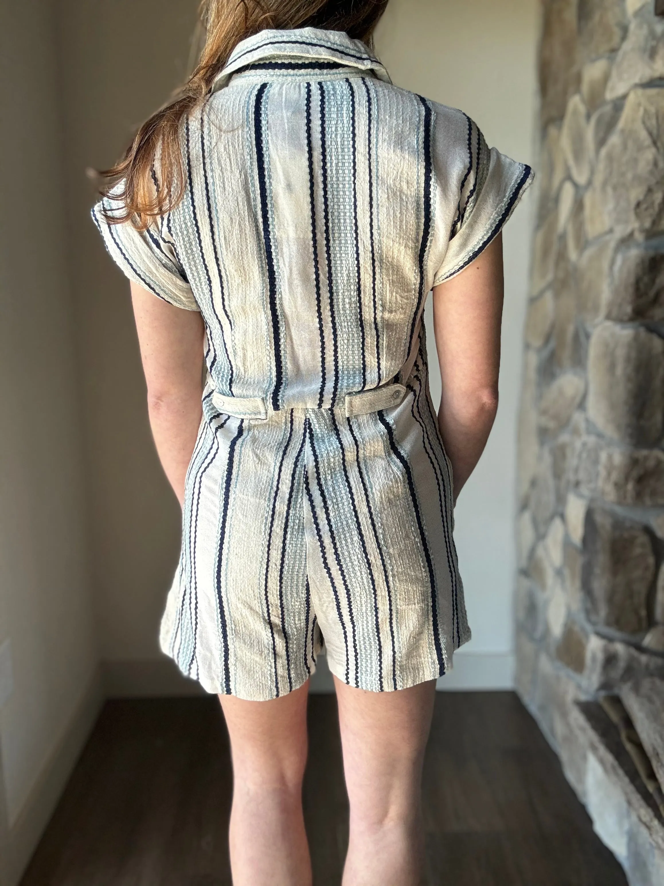 natural blue stripe romper