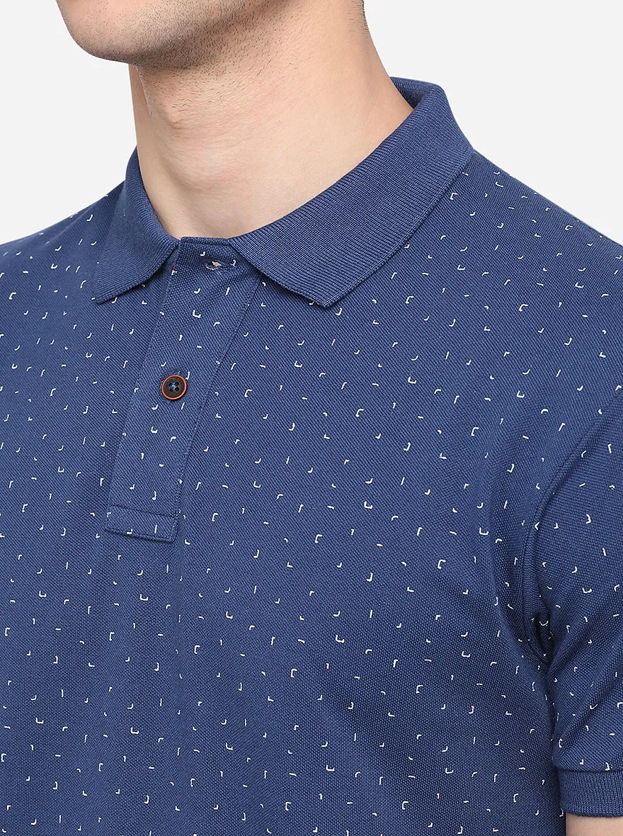 Navy Blue Printed Slim Fit Polo T-Shirt | Greenfibre