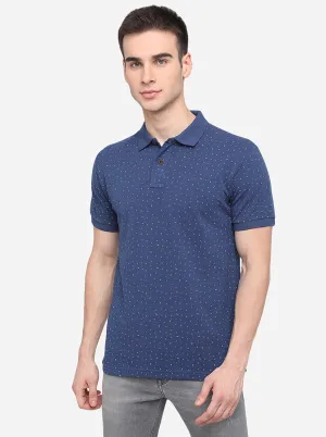 Navy Blue Printed Slim Fit Polo T-Shirt | Greenfibre