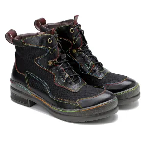 Neon Stitch-Contrast Leather Boot - Soffia