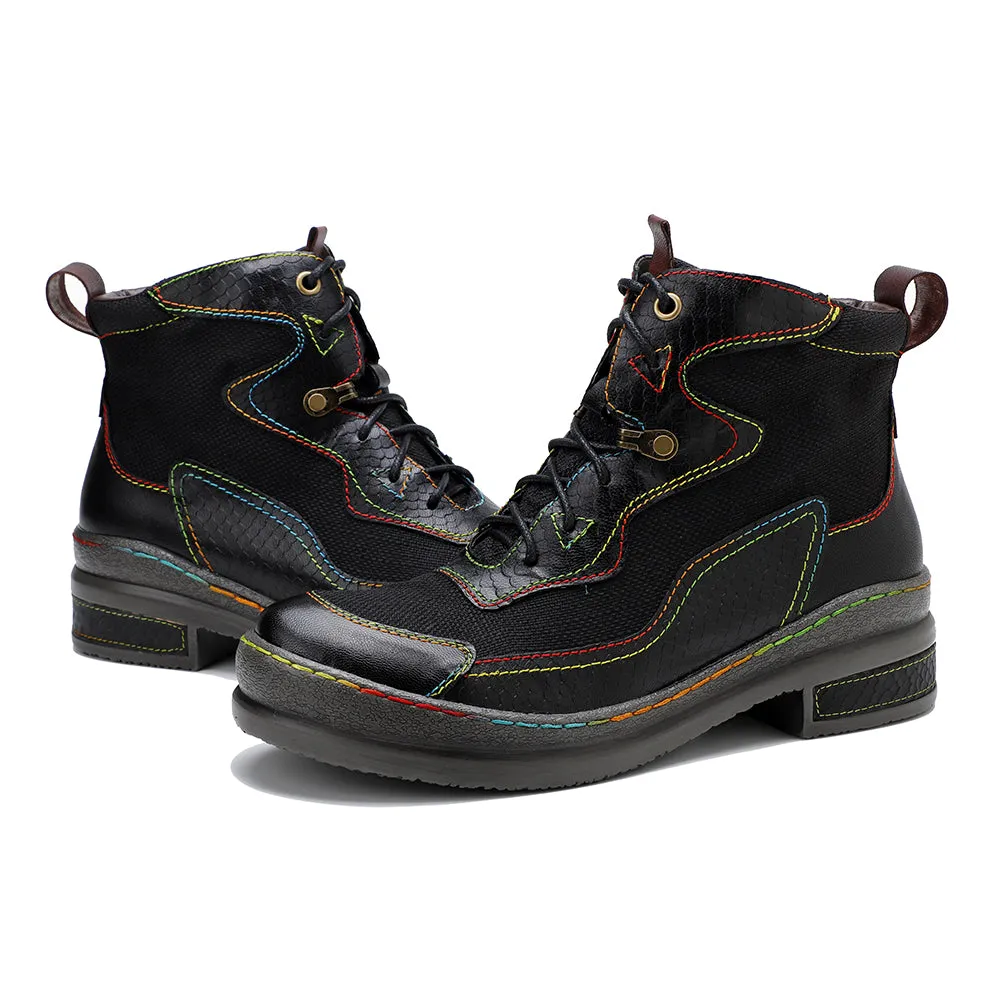 Neon Stitch-Contrast Leather Boot - Soffia