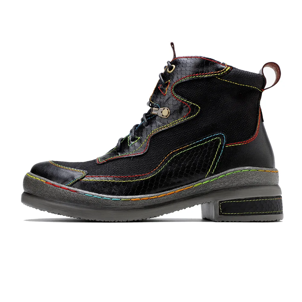 Neon Stitch-Contrast Leather Boot - Soffia