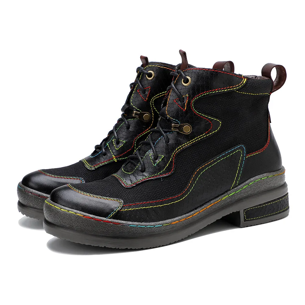 Neon Stitch-Contrast Leather Boot - Soffia