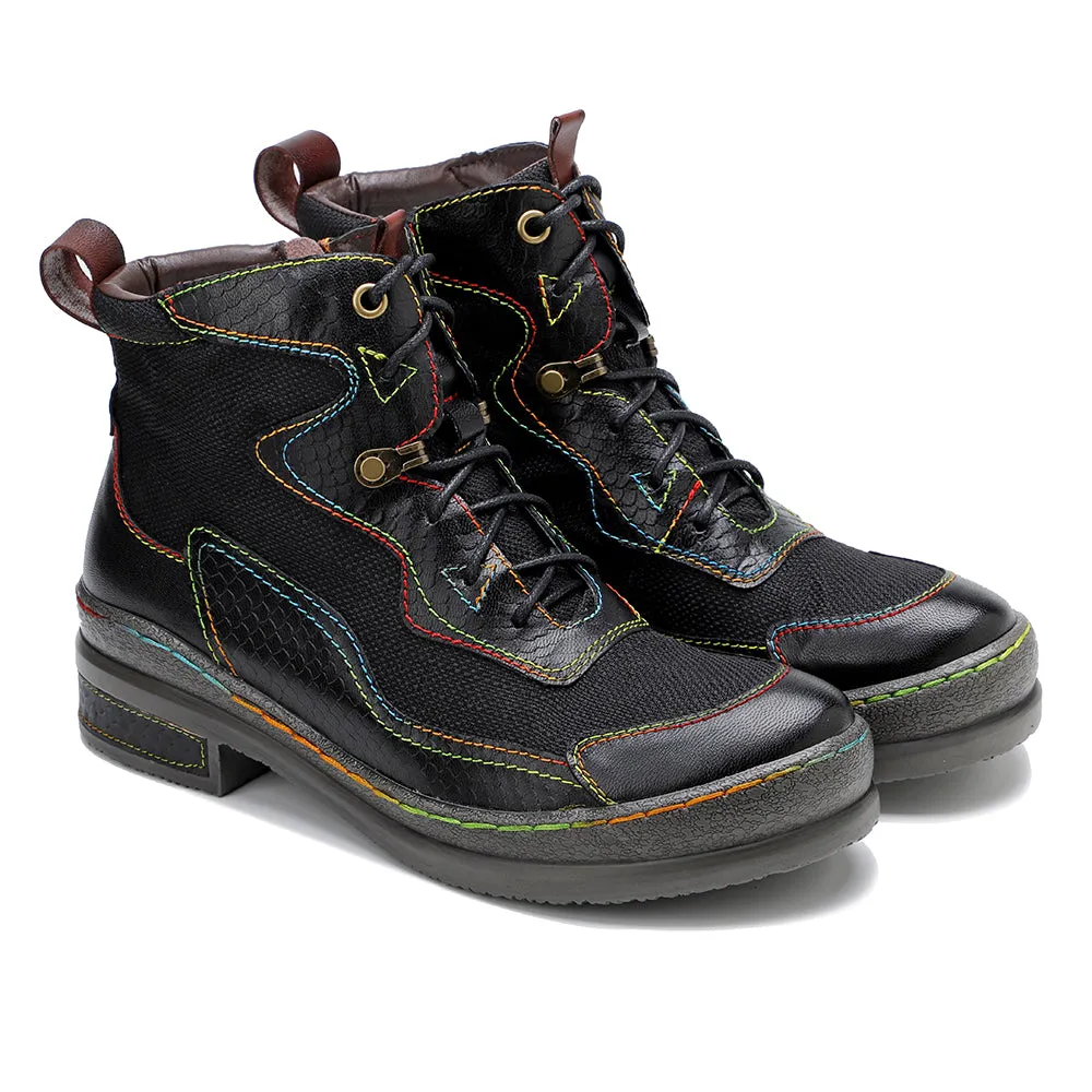 Neon Stitch-Contrast Leather Boot - Soffia