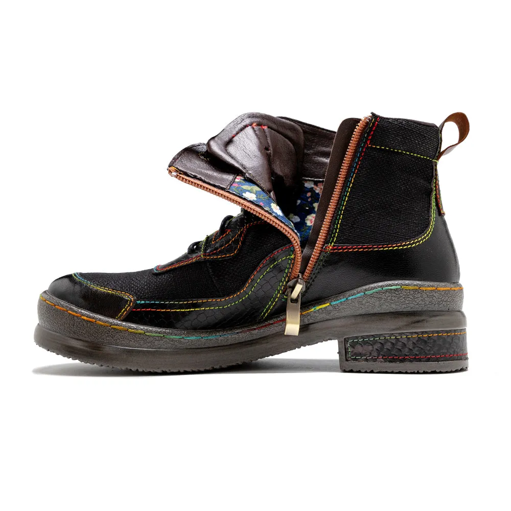 Neon Stitch-Contrast Leather Boot - Soffia