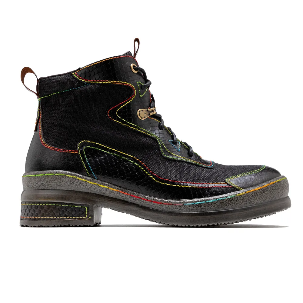 Neon Stitch-Contrast Leather Boot - Soffia