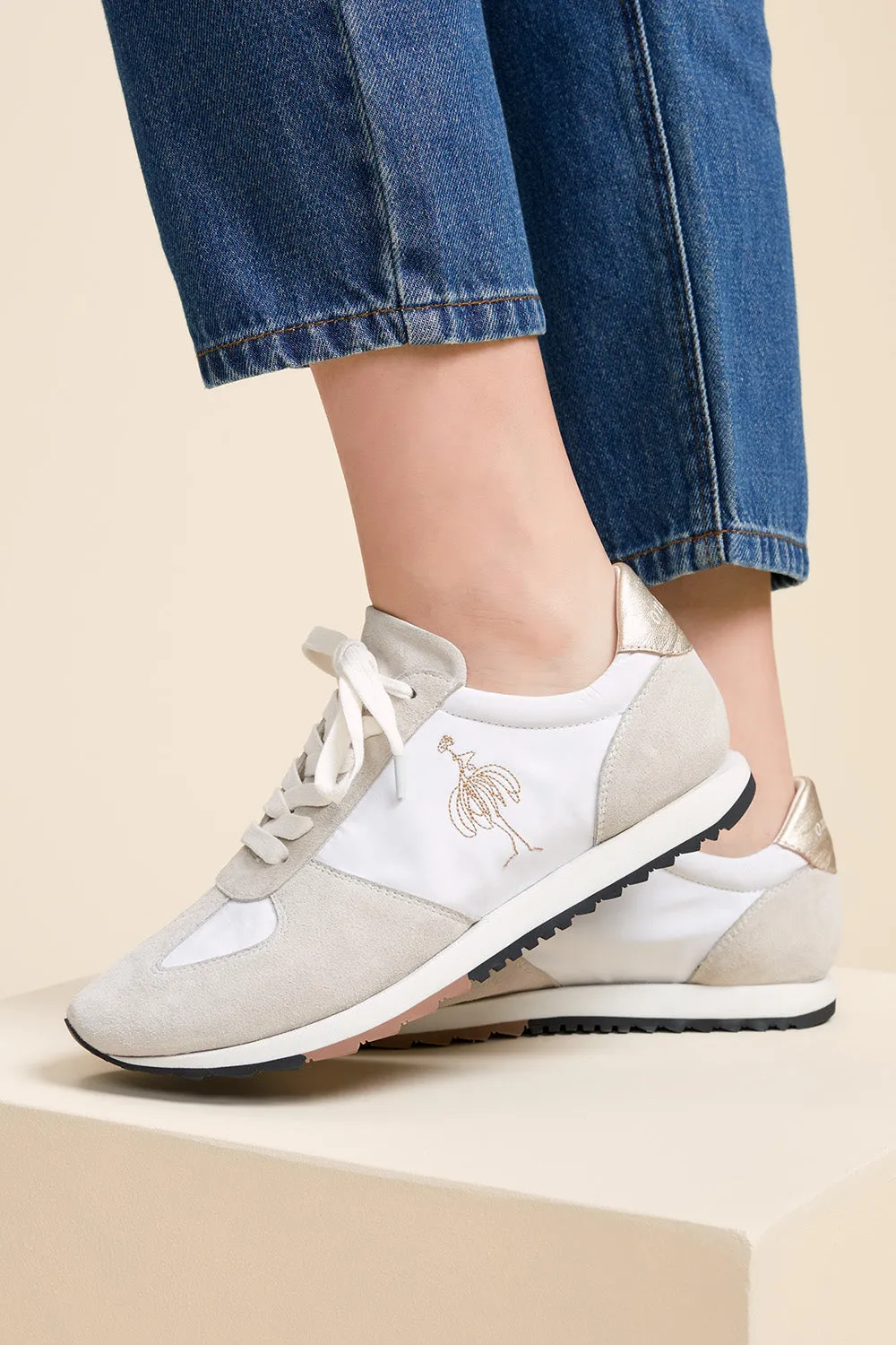 O.ZAKI - Sneakers ficelle bi-matière broderie danseuse