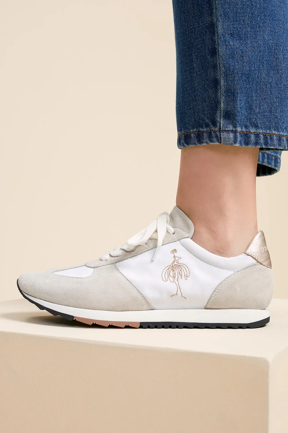 O.ZAKI - Sneakers ficelle bi-matière broderie danseuse