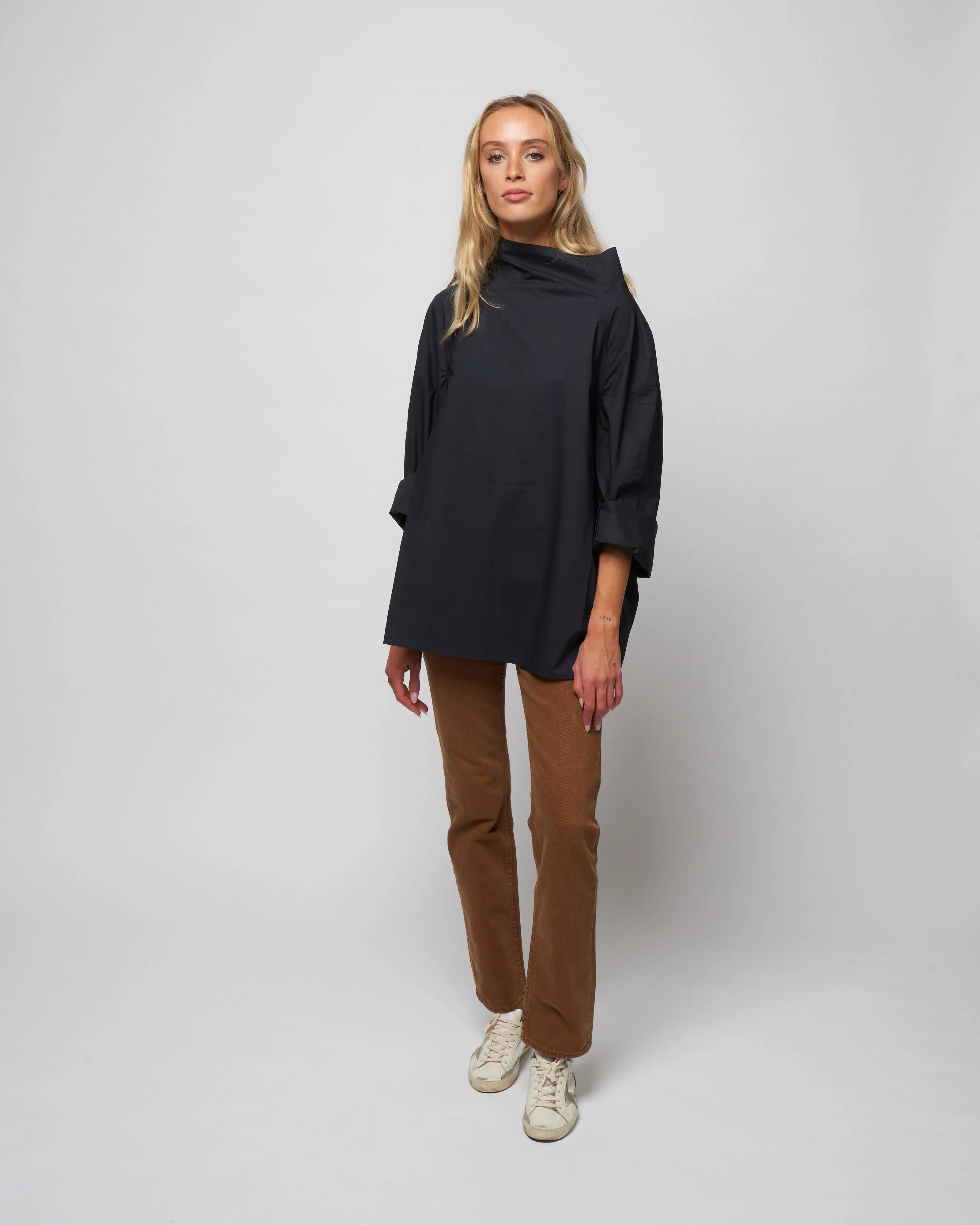 poplin flannel top - woven black