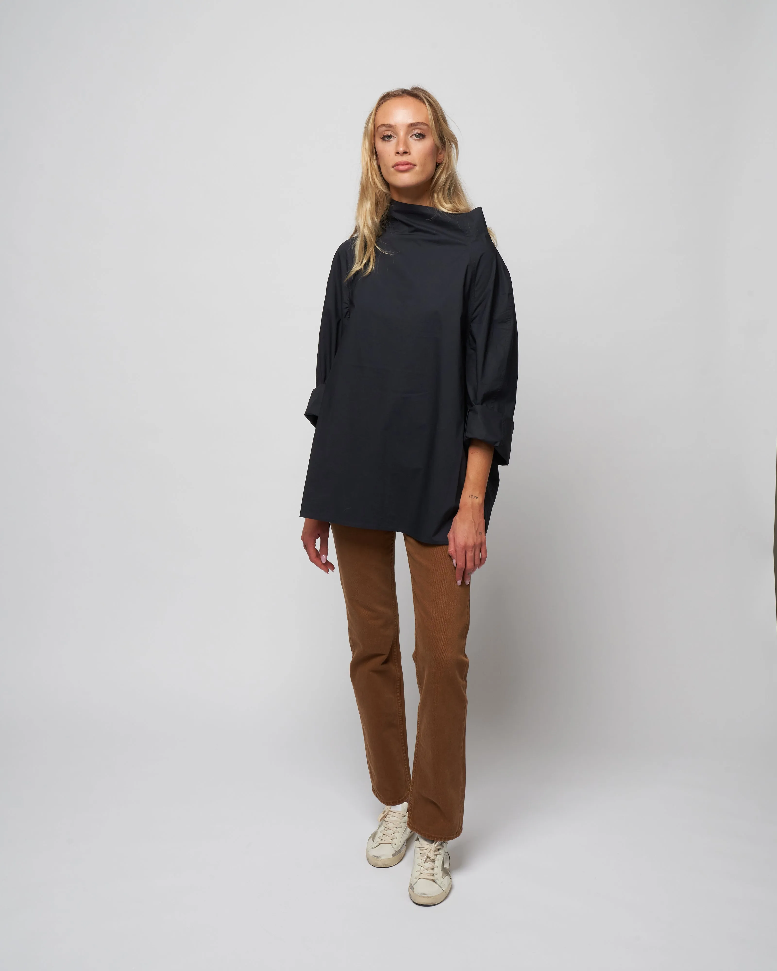 poplin flannel top - woven black