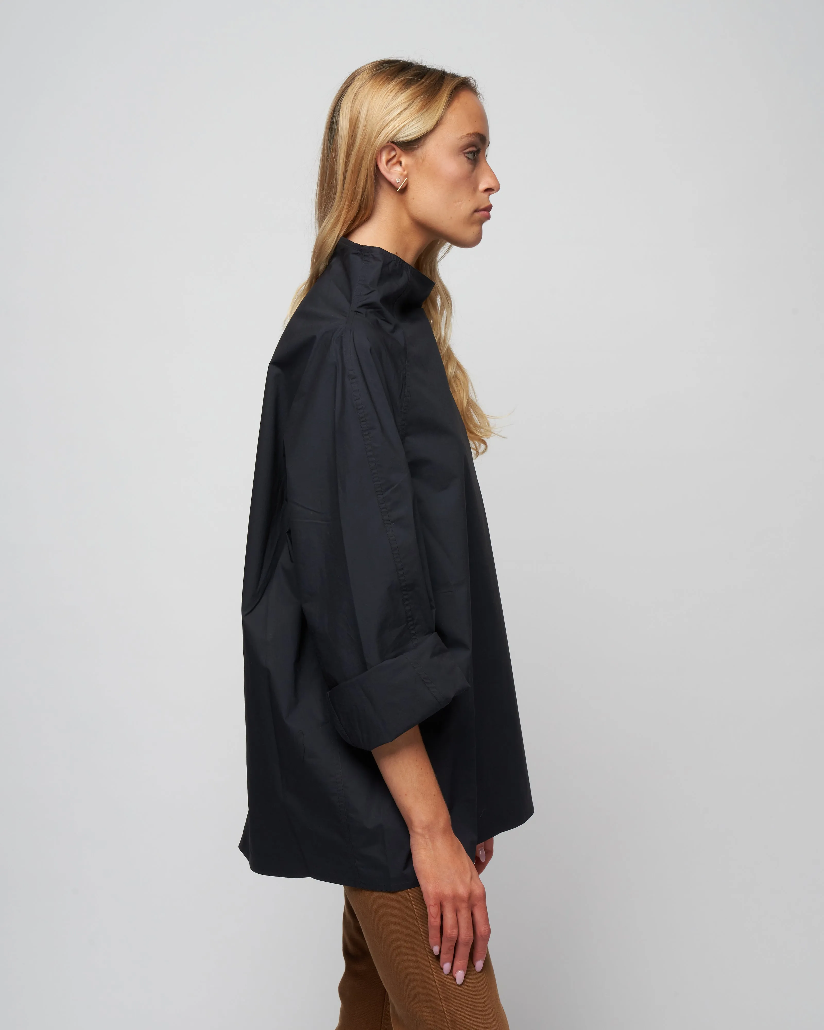 poplin flannel top - woven black