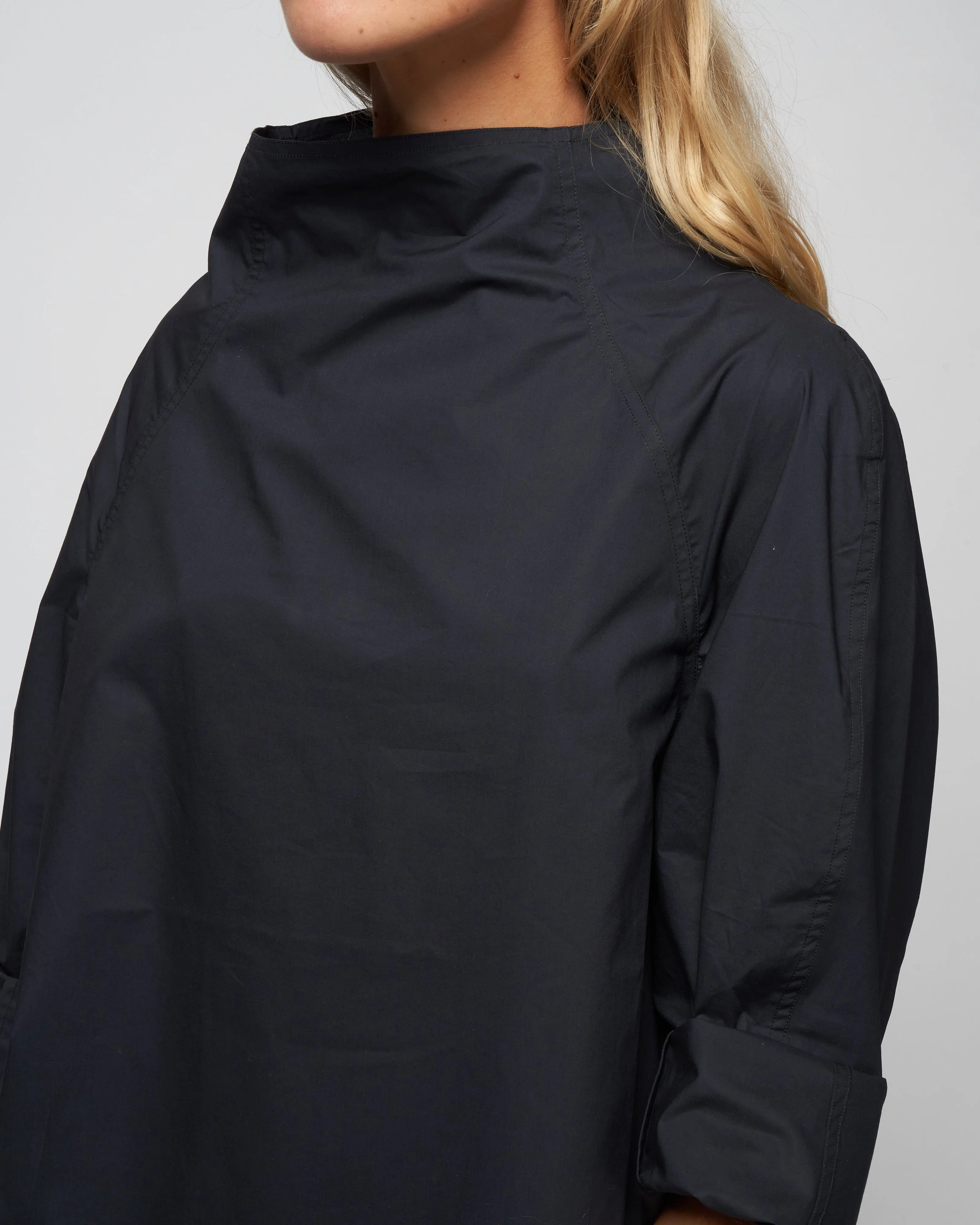 poplin flannel top - woven black