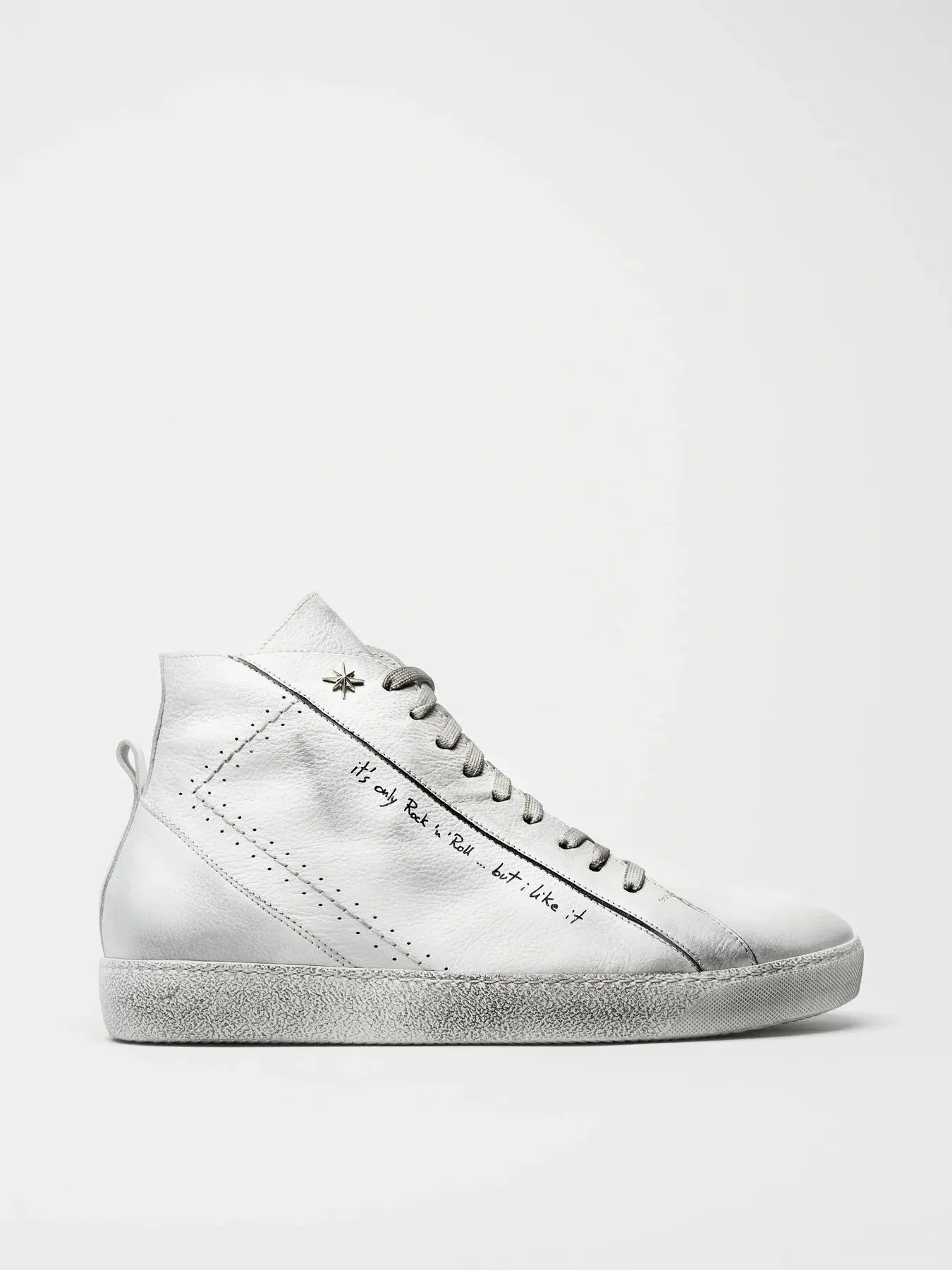 ROCKER SNEAKER HIGHT TOP  IN DISTRESSED WHITE - Woman