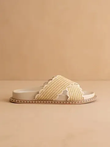Scalloped Raffia Slide Sandals