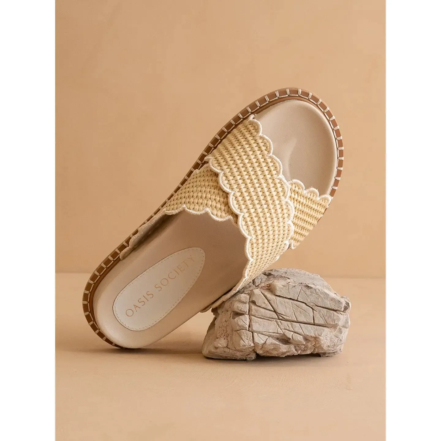 Scalloped Raffia Slide Sandals