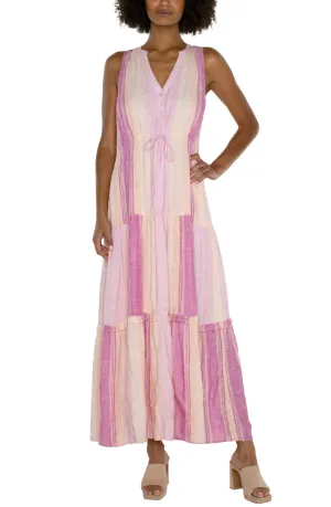 Sleeveless Tiered Maxi Dress - Lavender Multi Stripe - SALE
