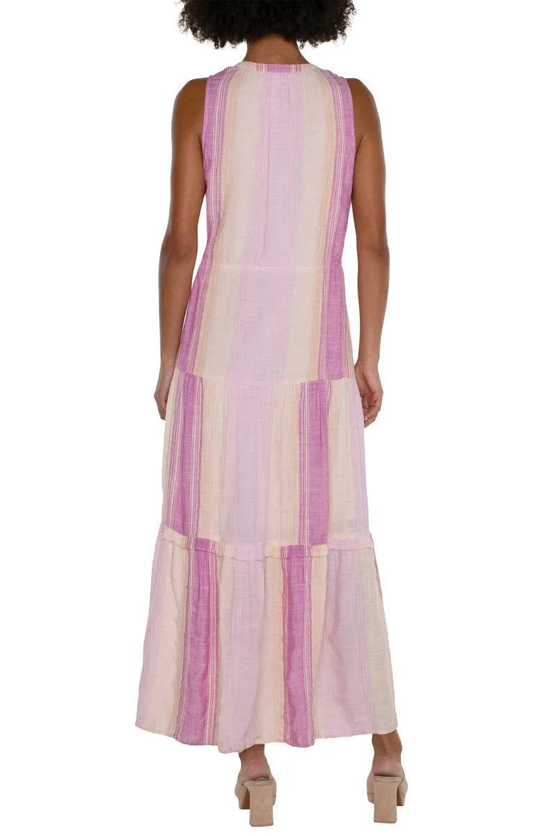 Sleeveless Tiered Maxi Dress - Lavender Multi Stripe - SALE