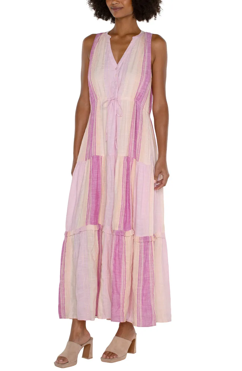 Sleeveless Tiered Maxi Dress - Lavender Multi Stripe - SALE