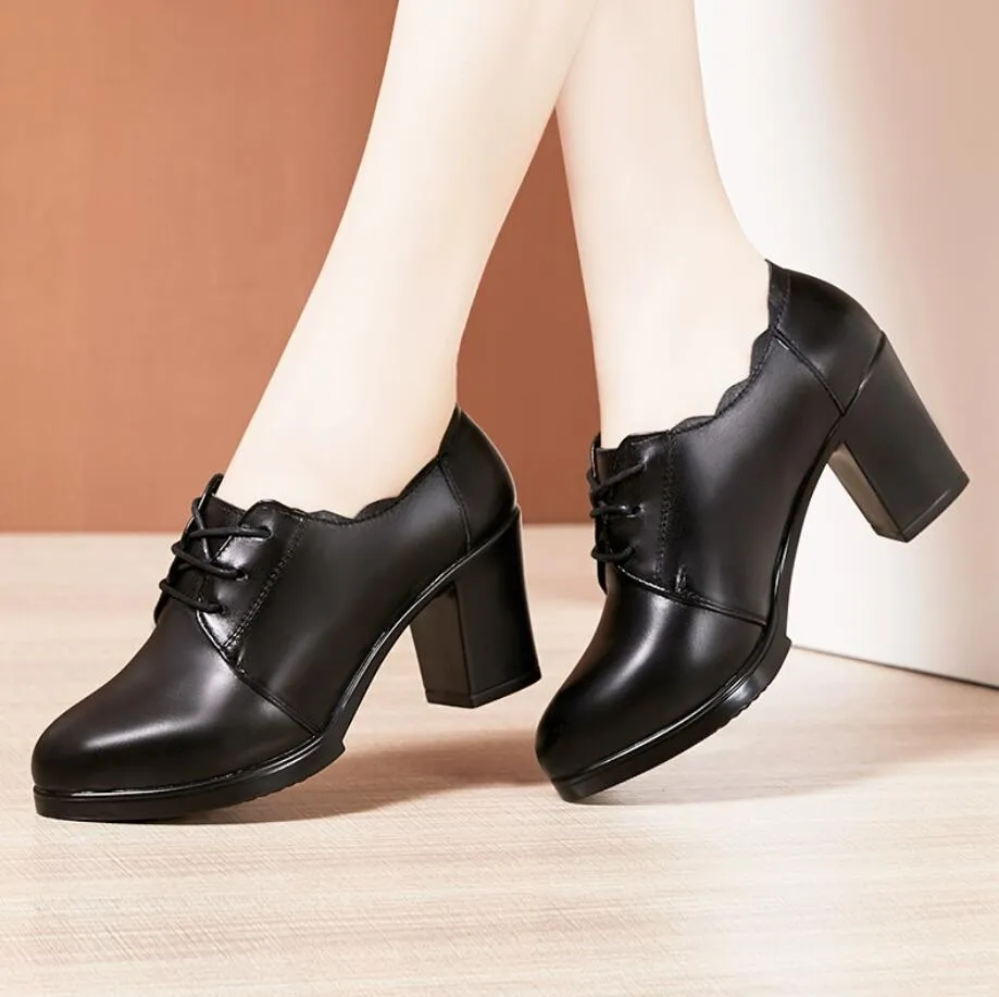 Small Feet Lace Up Chunky Heel Work Shoes BS382