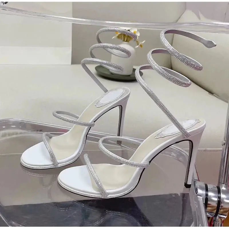 Snake Twine Around Crystal Sandals - Luxury Rhinestone Thin High Heels Gladiator Sandals, Party Prom Fashion Shoes for Women, Summer