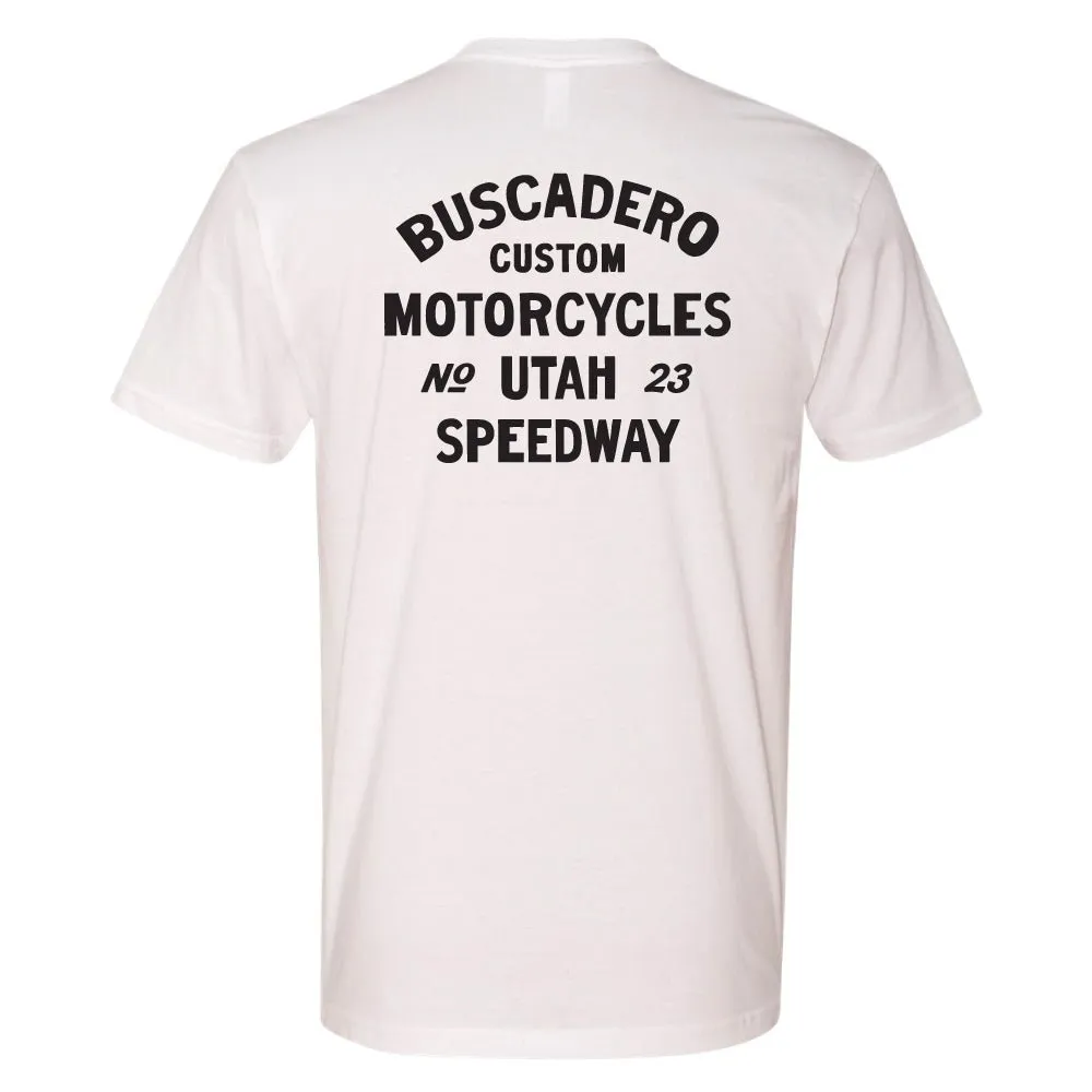'Speedway' White Short Sleeve T shirt
